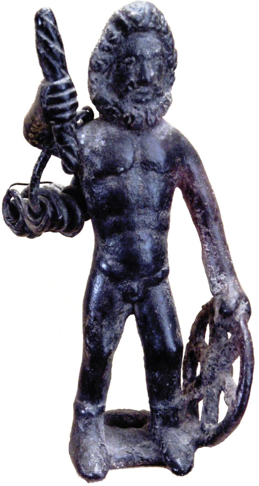 Statuetta in bronzo del dio celtico Taranis, ritrovata a Le Châtelet de Gourzon, Francia, ed ora conservate al Musee d’Archeologie Nationale (I sec. a.C.)